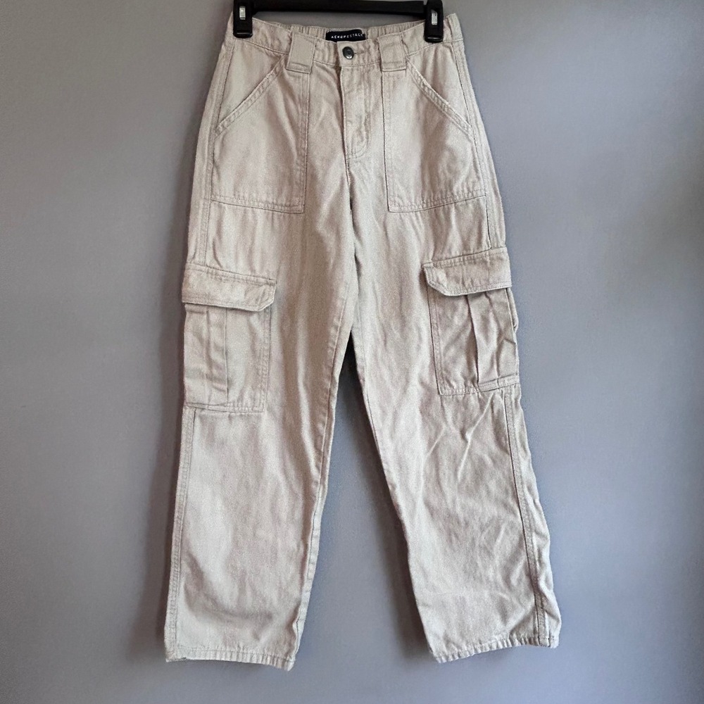 Aeropostale Womens XS Tan Cotton Mid Rise Straight Leg Cargo Pants Utility